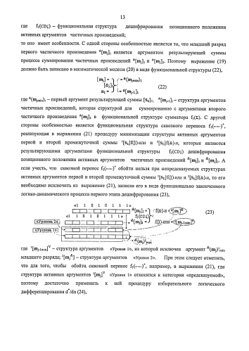 Функциональная структура предварительного сумматора f1(σcd) условно "j" разряда параллельно-последовательного умножителя fσ(σ), реализующая процедуру "дешифрирования" аргументов частичных произведений со структурами аргументов множимого [mj]f(2n) и множителя [ni]f(2n) в позиционном формате "дополнительного кода" и формирования промежуточной суммы [1,2sjh1]f(2n) в позиционном формате "дополнительного кода ru" (варианты русской логики) (патент 2586565)