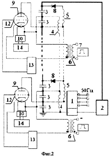Устройство для одновременного питания электрофизических аппаратов высоким постоянным и частотно-импульсным напряжением субмикросекундного диапазона (варианты) (патент 2453022)