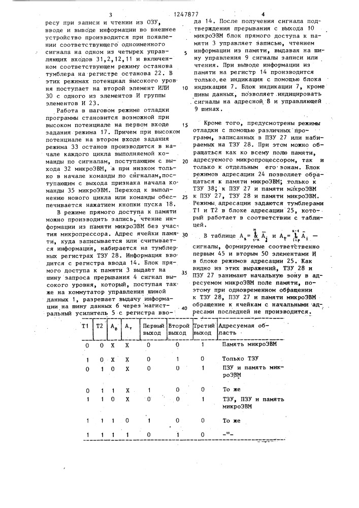 Устройство для отладки микроэвм (патент 1247877)