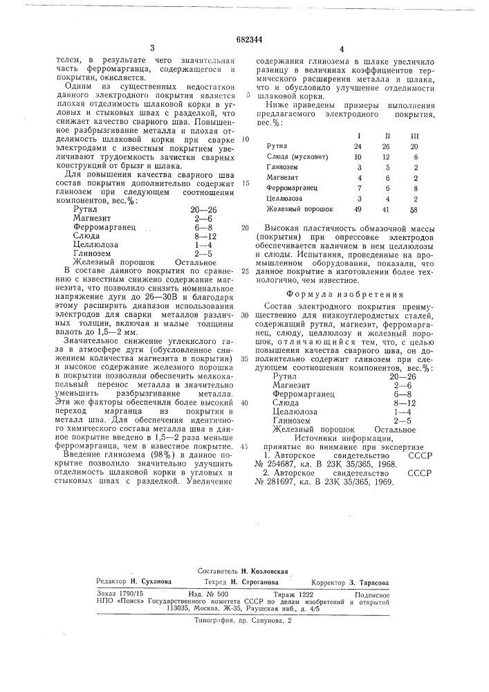 Состав электродного покрытия (патент 682344)