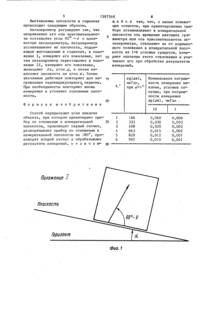 Способ определения угла наклона объекта (патент 1597549)