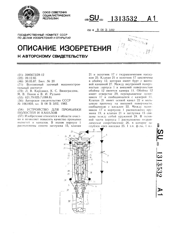 Устройство для промывки полостей и каналов (патент 1313532)