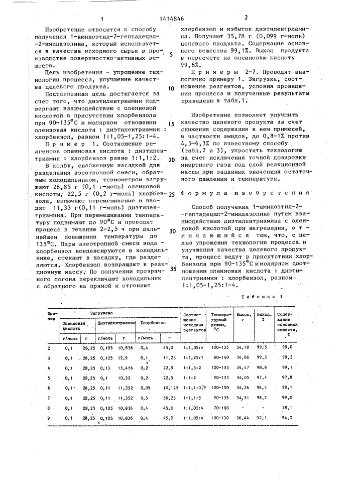 Способ получения 1-аминоэтил-2-гептадецил-2-имидазолина (патент 1414846)