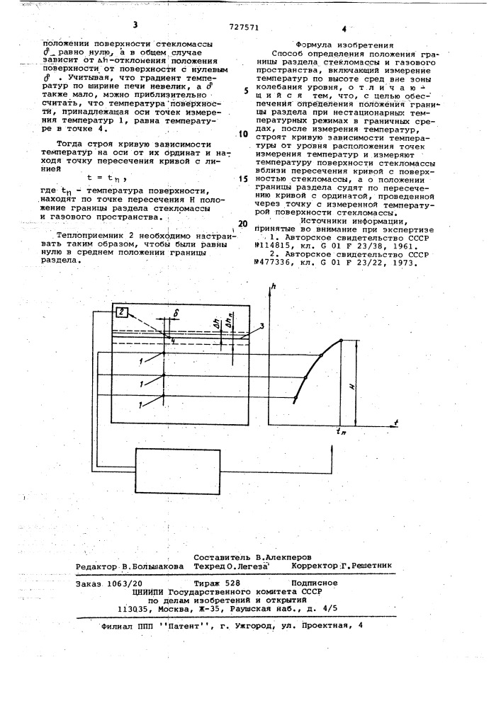 Способ определения положения границы раздела стекломассы и газового пространства (патент 727571)