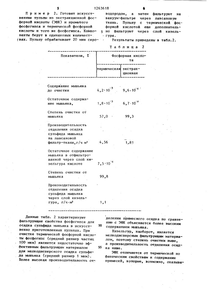 Способ получения очищенной от мышьяка фосфорной кислоты (патент 1263618)