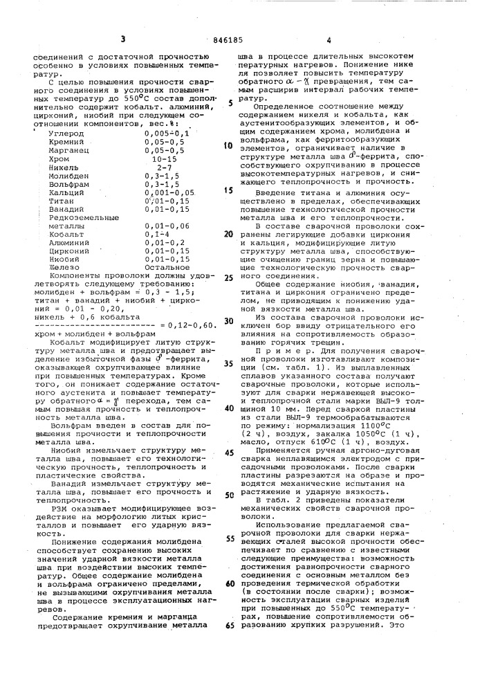 Состав сварочной проволоки (патент 846185)