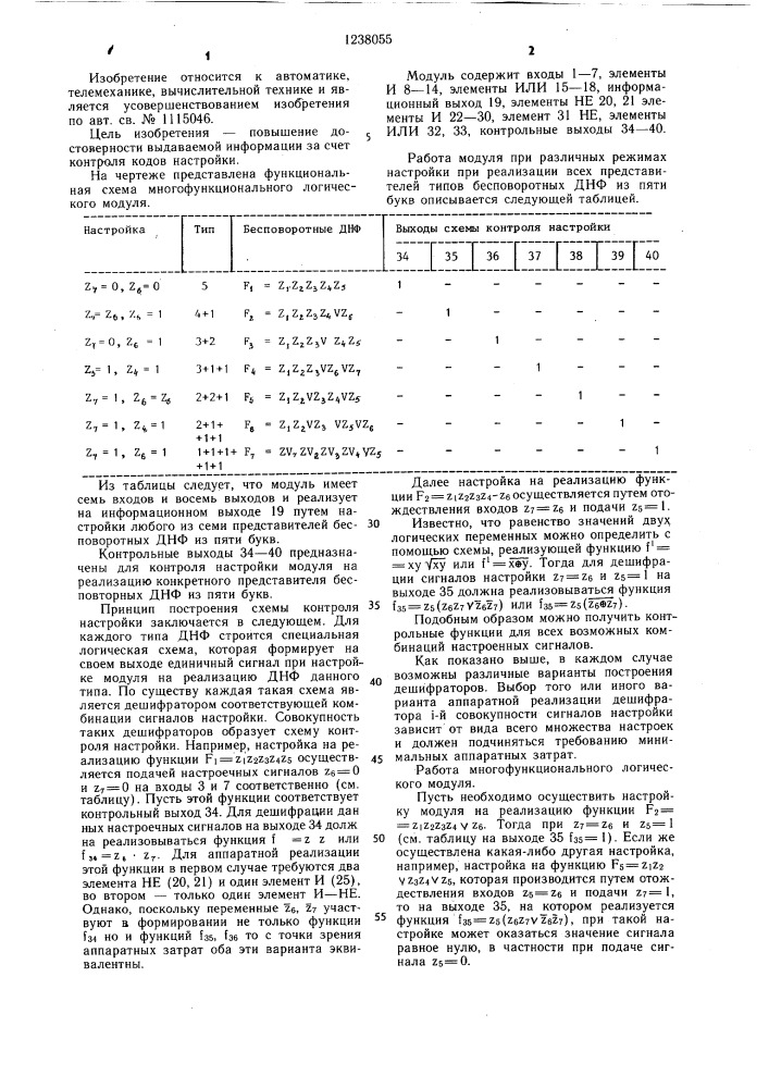 Многофункциональный логический модуль (патент 1238055)