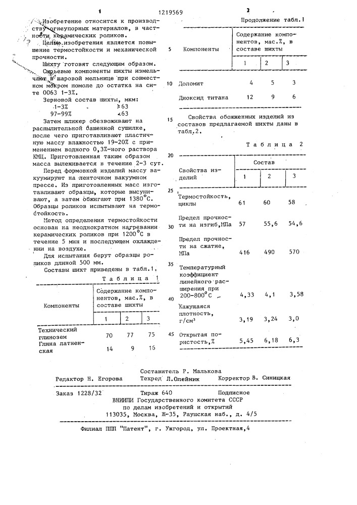 Шихта для изготовления огнеупорных изделий (патент 1219569)
