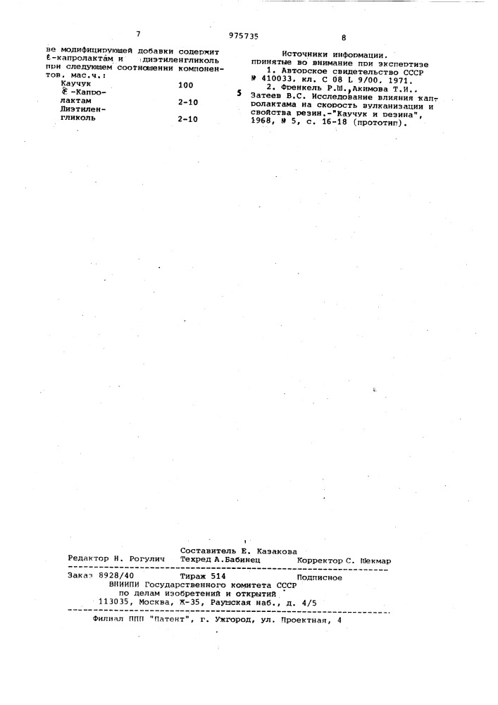 Вулканизуемая резиновая смесь (патент 975735)