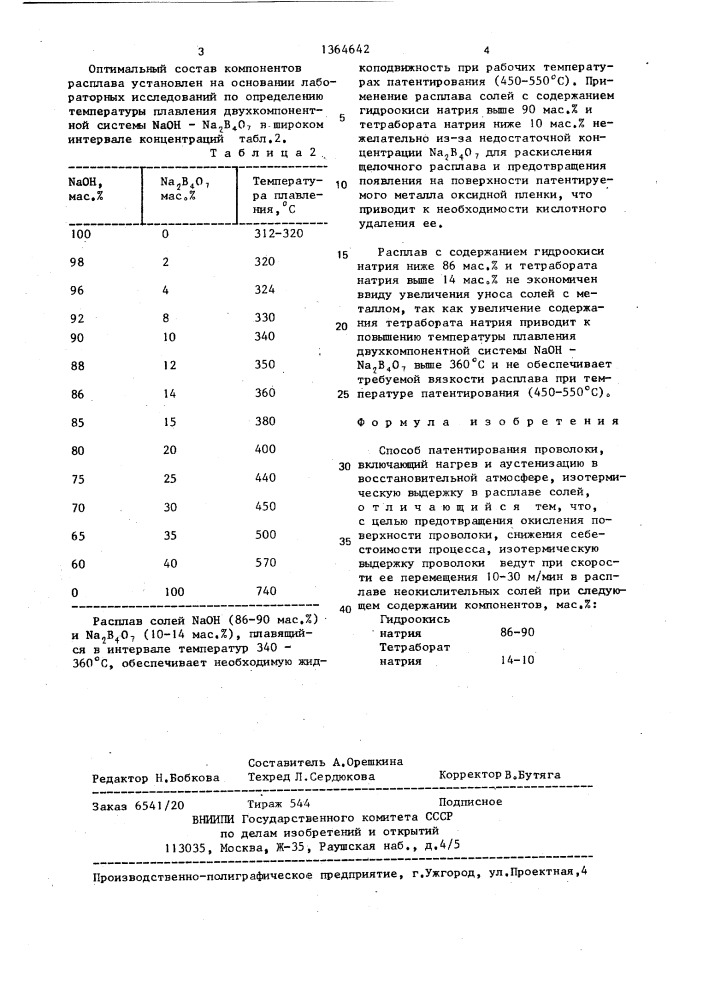 Способ патентирования проволоки (патент 1364642)