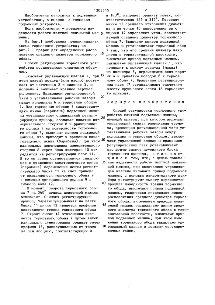 Способ регулировки тормозного устройства шахтной подъемной машины (патент 1308545)