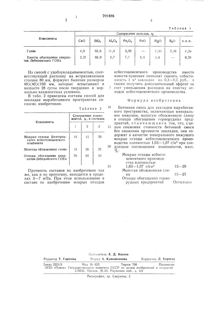 Бетонная смесь для закладки выработанного пространства (патент 700486)