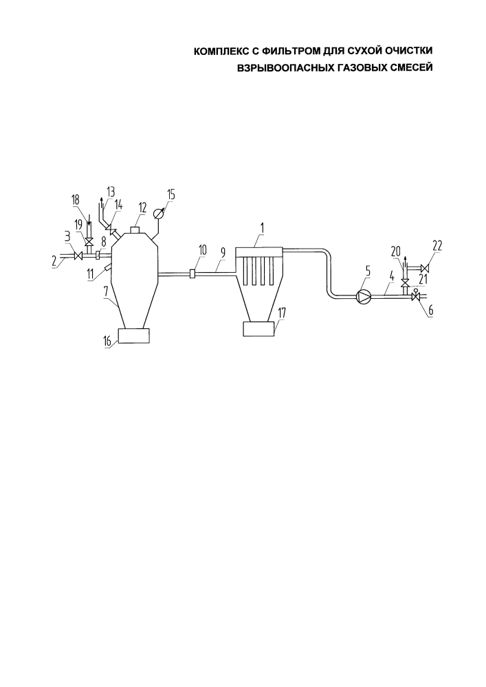Комплекс с фильтром для сухой очистки взрывоопасных газовых смесей (патент 2614281)