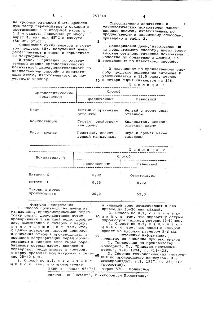 Способ производства джема из мандаринов (патент 957840)