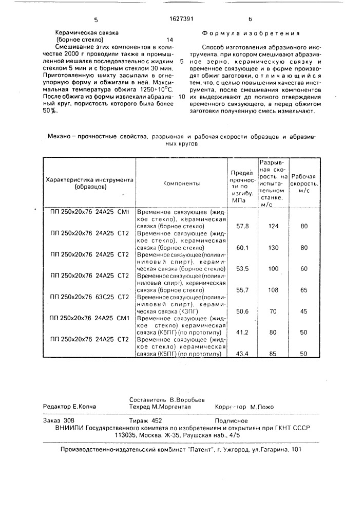 Способ изготовления абразивного инструмента (патент 1627391)