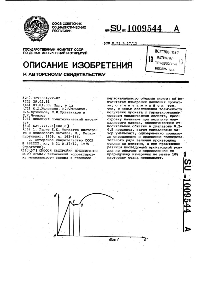 Способ настройки дрессировочного стана (патент 1009544)