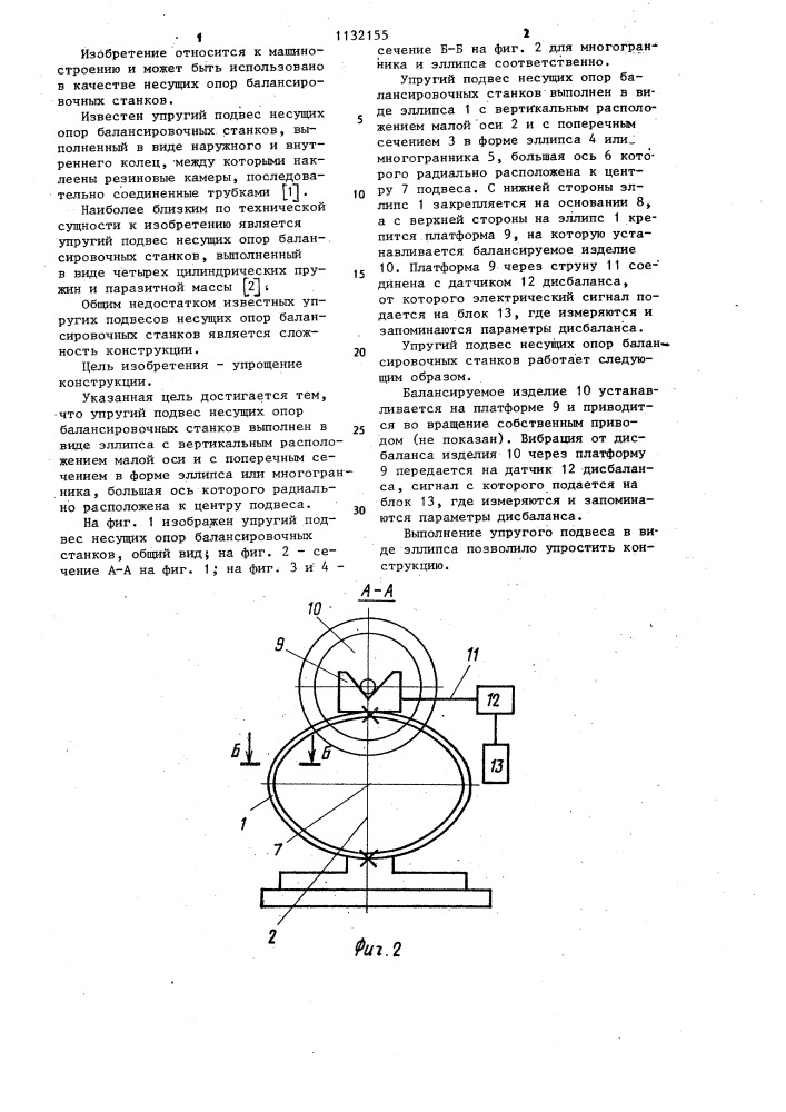 Упругий подвес несущих опор балансировочных станков (патент 1132155)