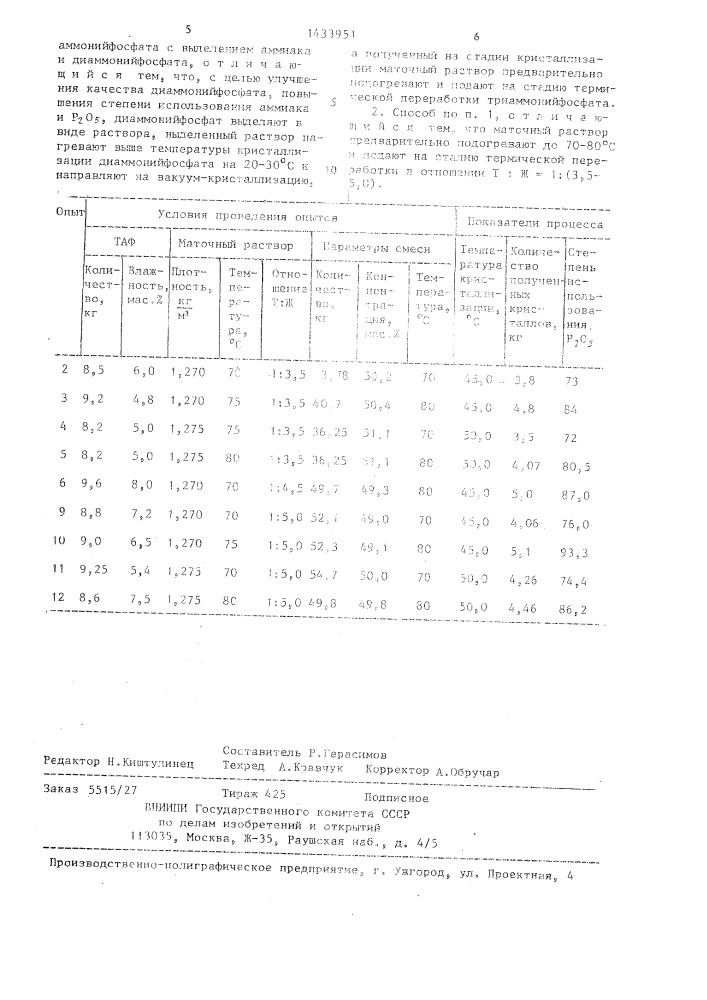 Способ получения кормового диаммонийфосфата (патент 1433951)