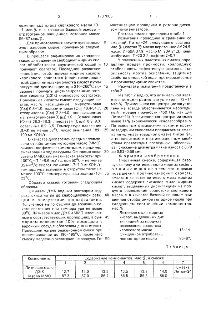 Пластичная смазка (патент 1737006)