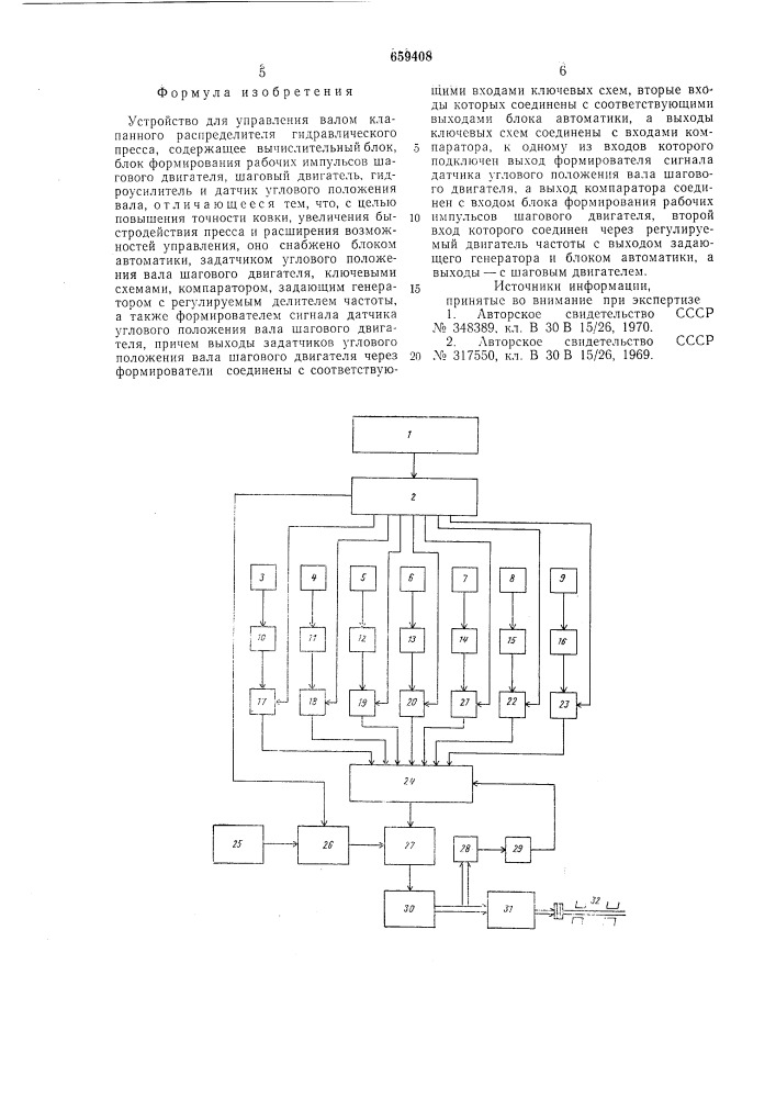 Устройство для управления валом клапанного распределителя гидравлического пресса (патент 659408)