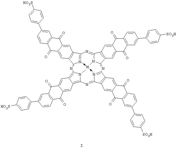 Металлокомплексы тетра-6-(пара-сульфофенилен) антрахинонопорфиразина (патент 2246495)