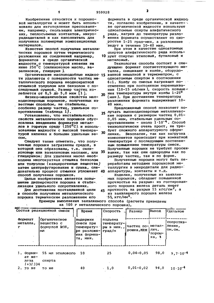 Способ получения металлического порошка (патент 959928)