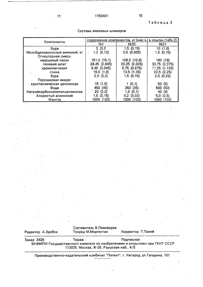 Эмалевый шликер (патент 1763401)
