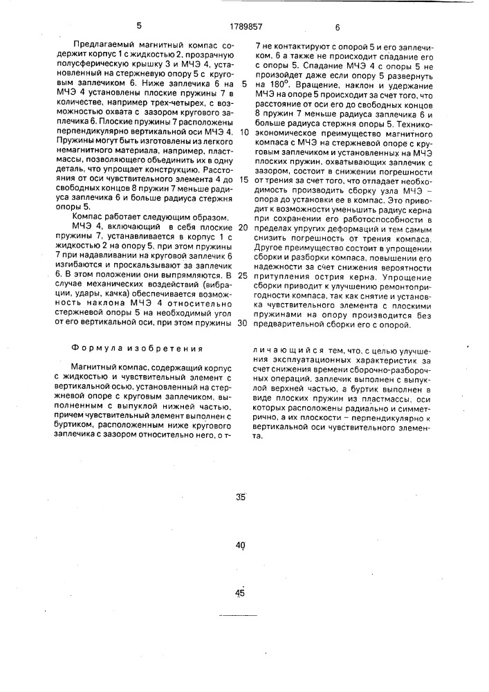 Магнитный компас (патент 1789857)