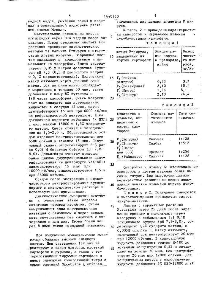 Штамм f-вируса картофеля для получения антигена, используемого при производстве диагностической сыворотки (патент 1640160)