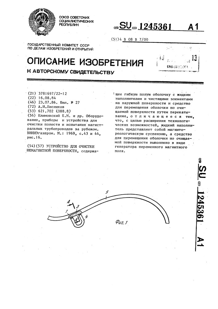 Устройство для очистки немагнитной поверхности (патент 1245361)