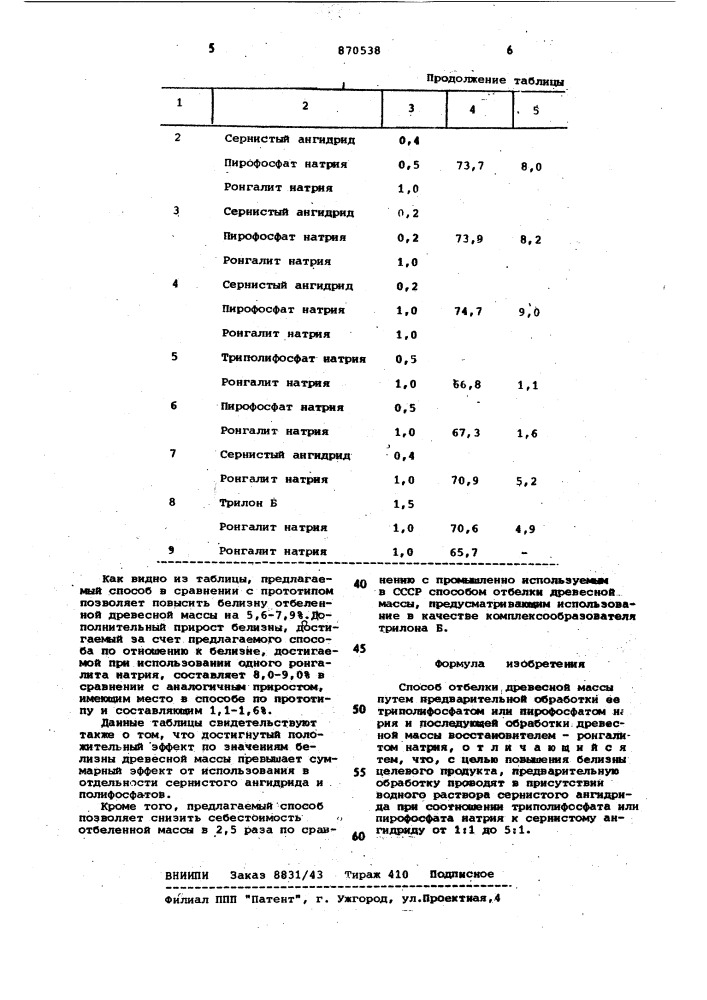 Способ отбелки древесной массы (патент 870538)