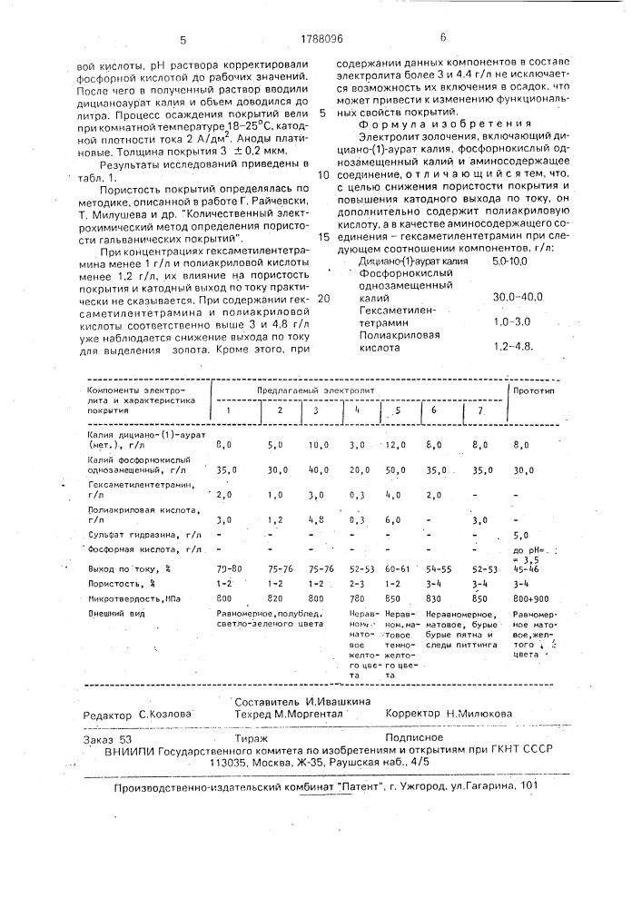 Электролит золочения (патент 1788096)