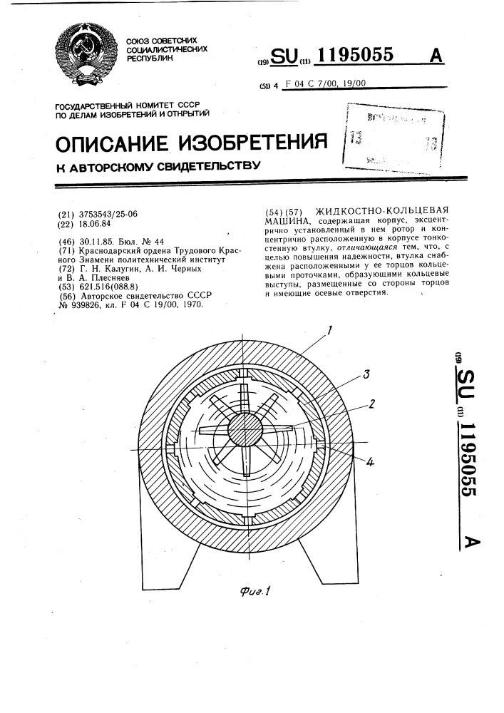 Жидкостно-кольцевая машина (патент 1195055)