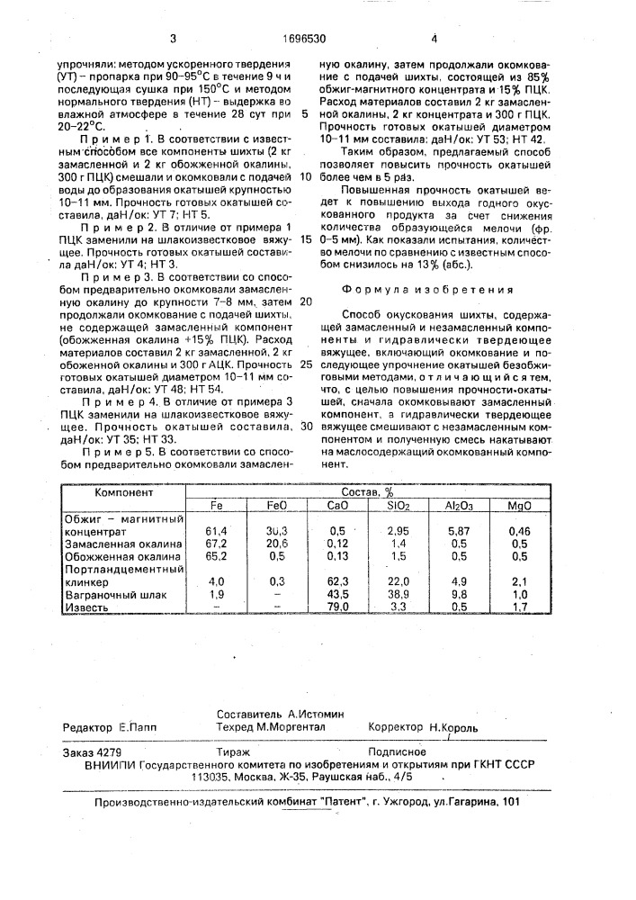 Способ окускования шихты (патент 1696530)