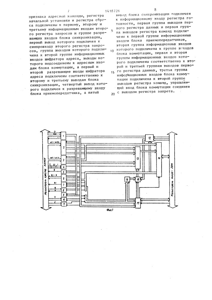 Устройство для сопряжения двух магистралей (патент 1418728)