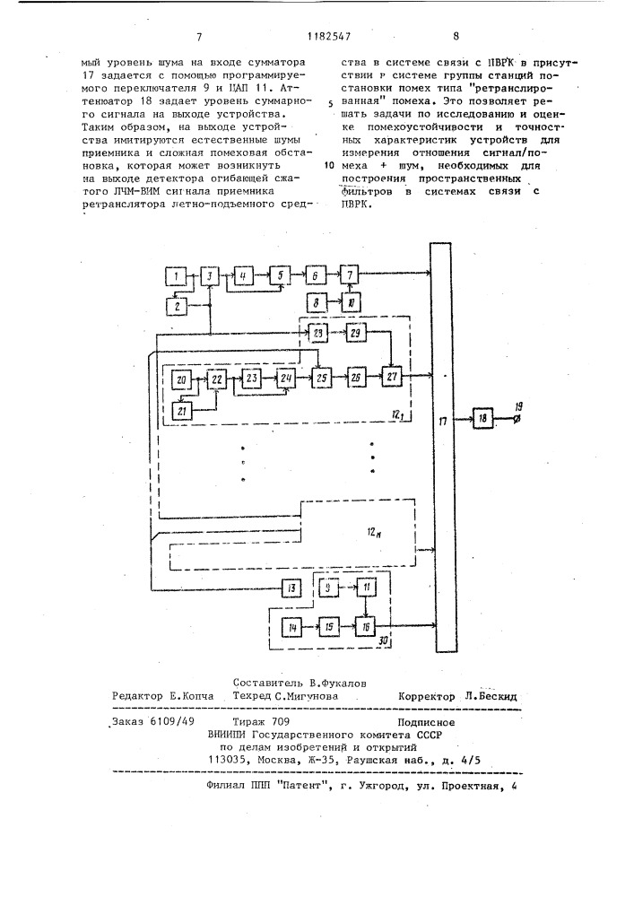 Устройство для моделирования многоканальной системы связи (патент 1182547)