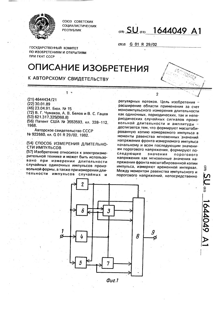 Способ измерения длительности импульсов (патент 1644049)