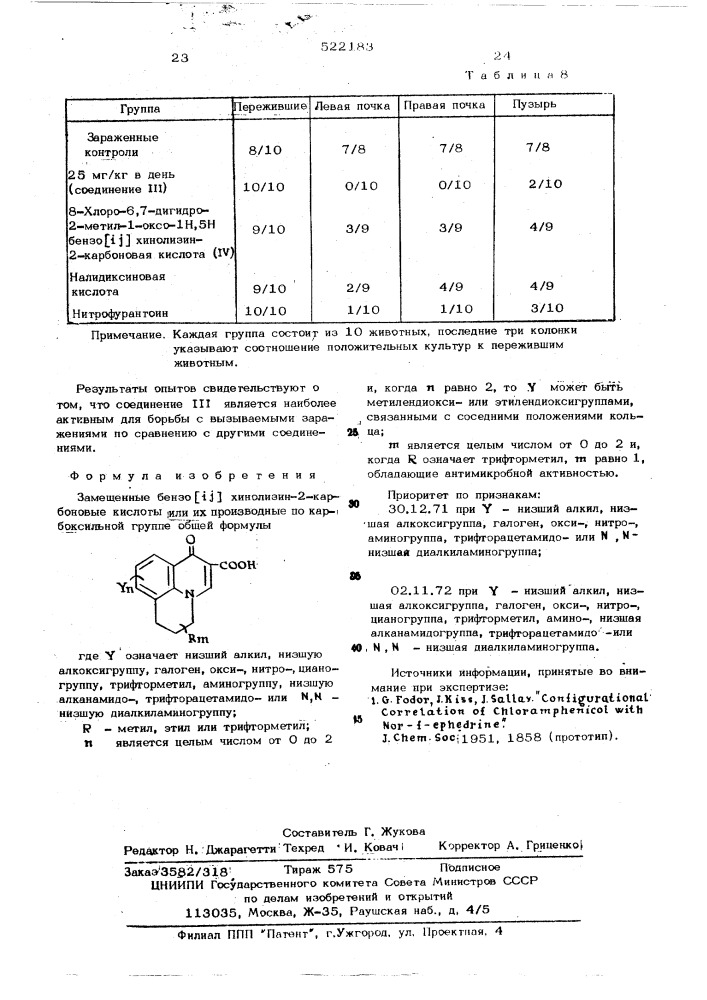 Замещенные бензо( )хинолизин2-карбоновые кислоты или их производные по карбоксильной группе (патент 522183)