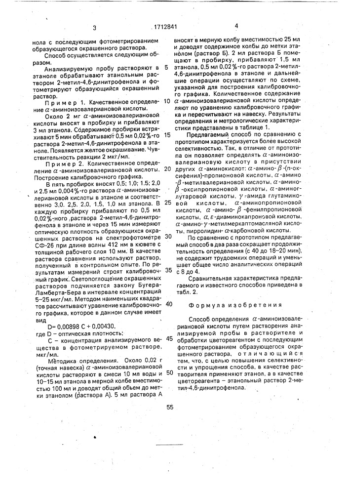 Способ определения @ -аминоизовалериановой кислоты (патент 1712841)