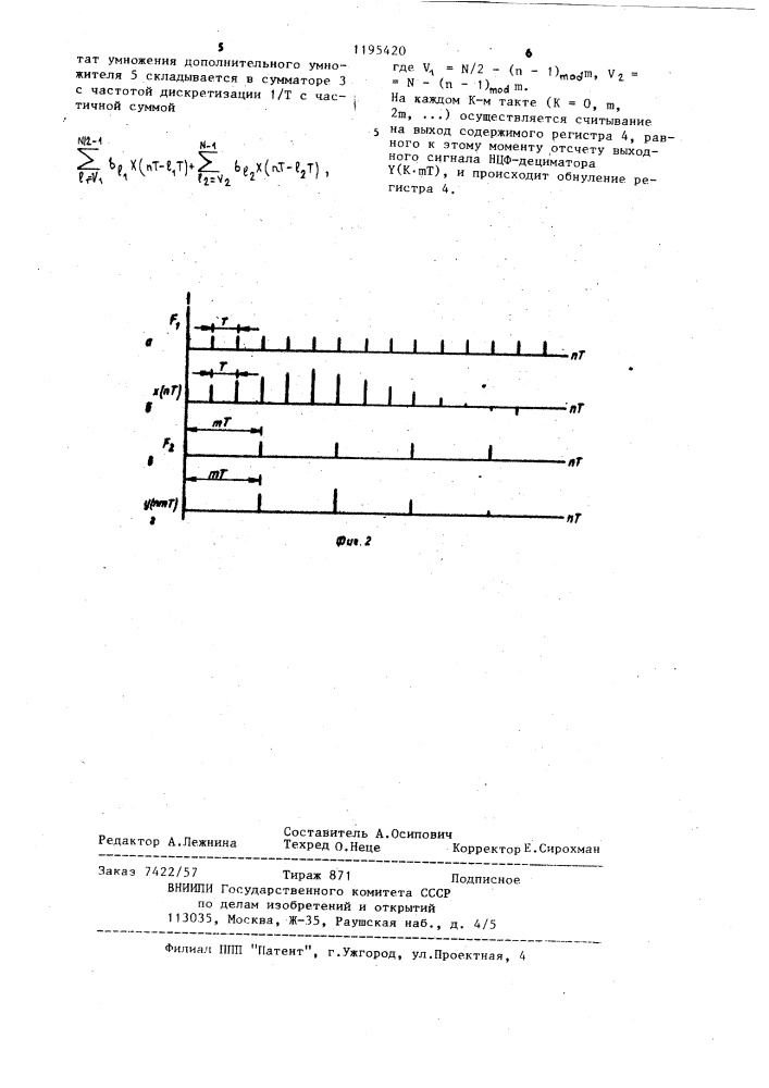 Нерекурсивный цифровой фильтрдециматор (патент 1195420)