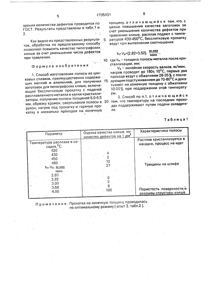 Способ изготовления полосы из цинковых сплавов (патент 1735431)