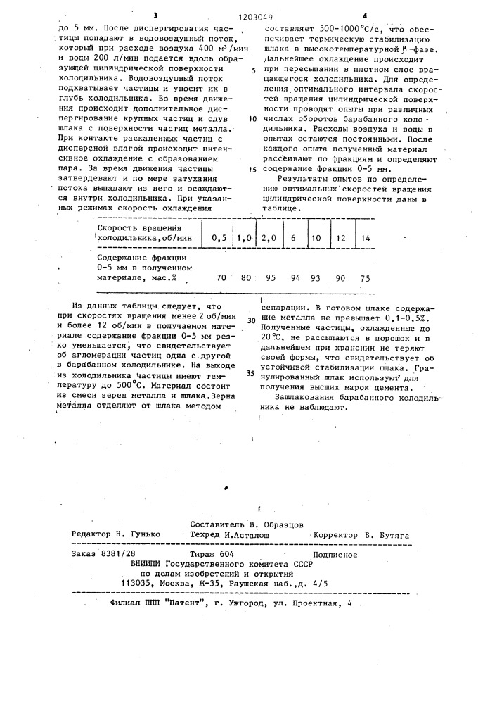 Способ грануляции металлургических шлаковых расплавов (патент 1203049)