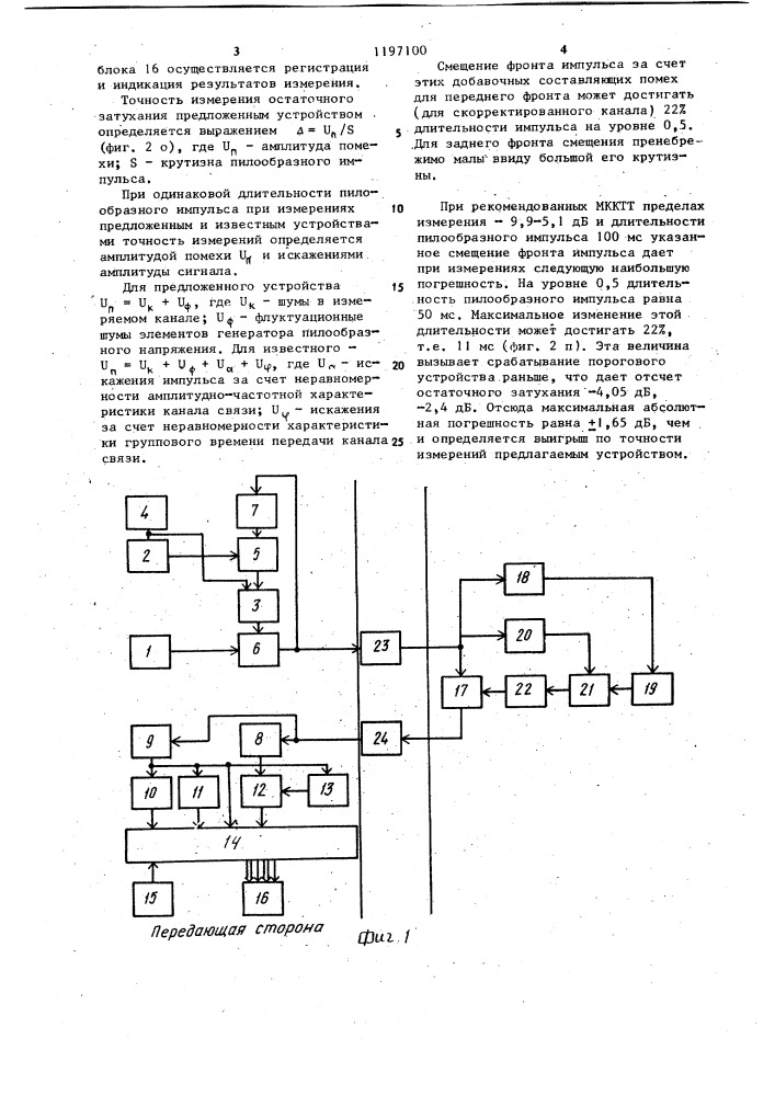Устройство для измерения остаточного затухания канала связи (патент 1197100)