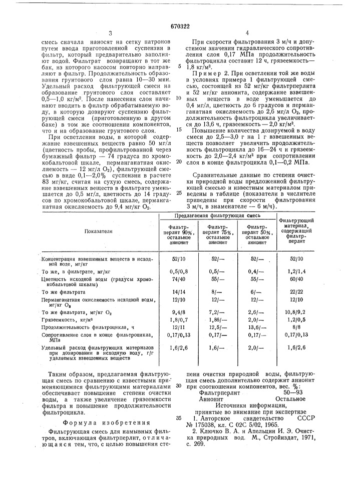 Фильтрующая смесь для намывных фильтров (патент 670322)