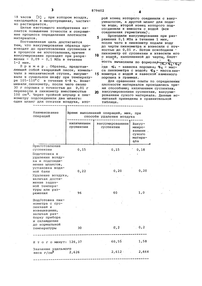 Способ определения плотности твердых материалов (патент 879402)