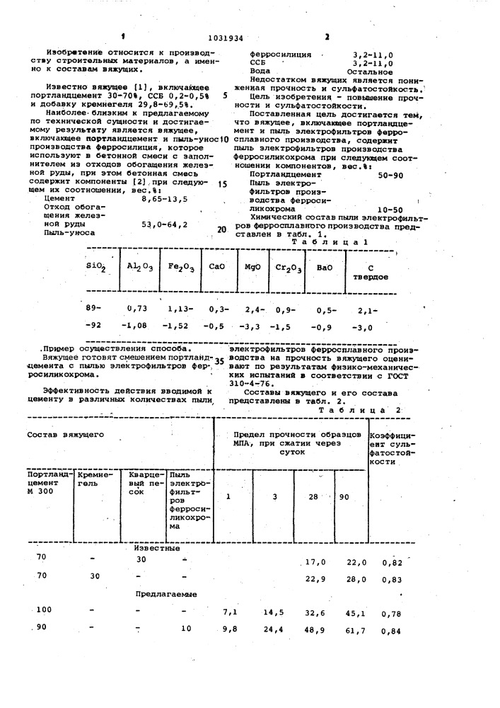 Вяжущее (патент 1031934)