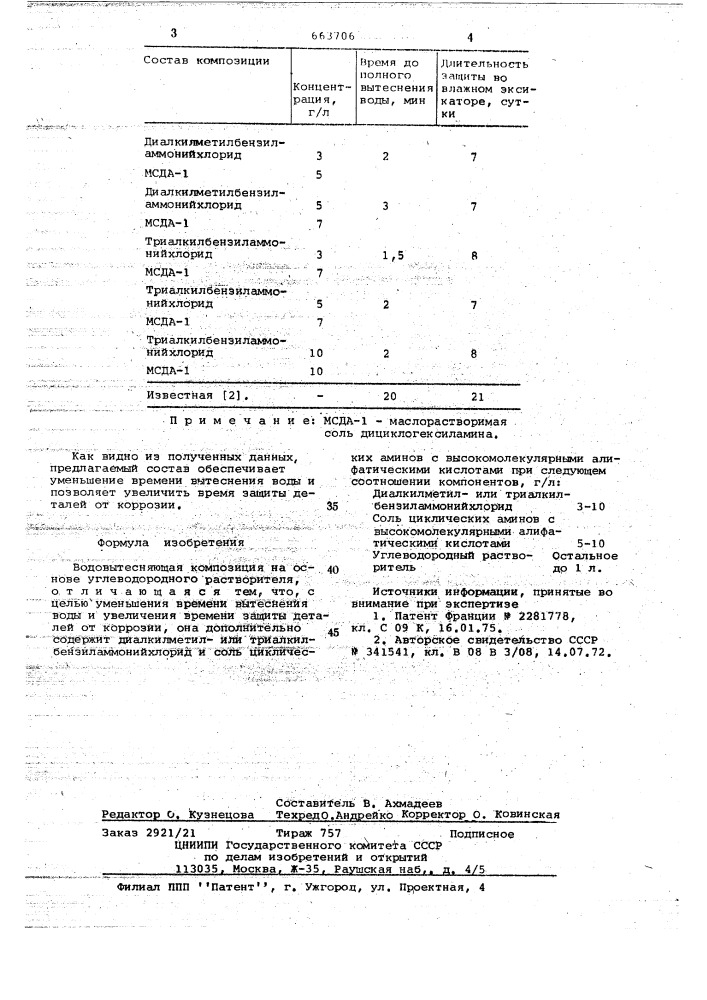 Водовытесняющая композиция (патент 663706)