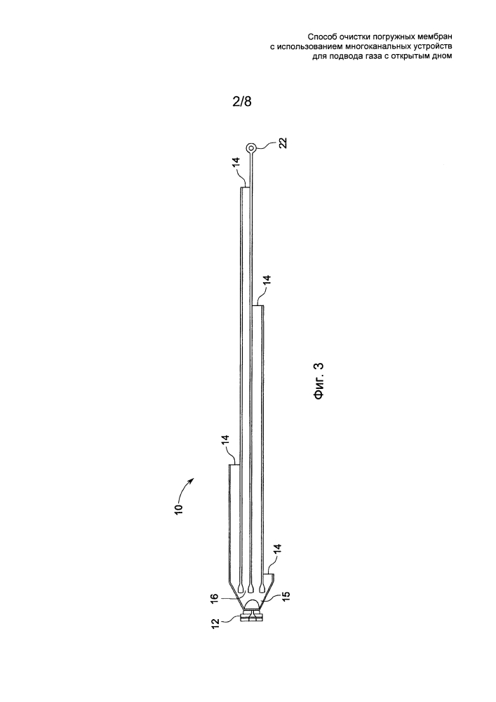 Способ очистки погружных мембран с использованием многоканальных устройств для подвода газа с открытым дном (патент 2620056)