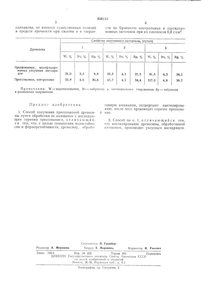 Способ получения прессованной древесины (патент 454131)