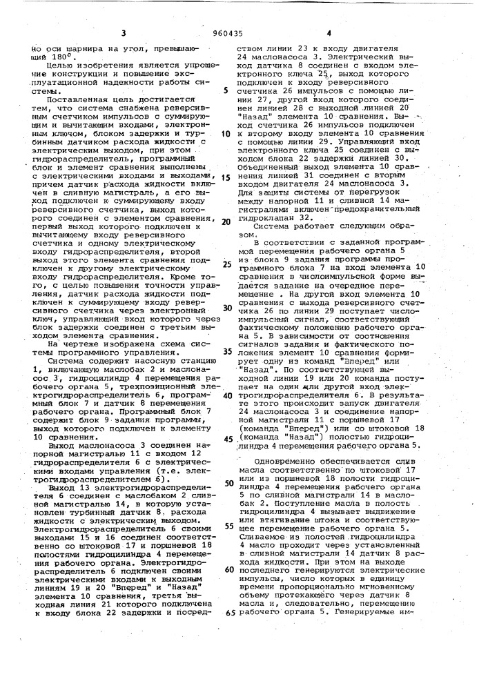 Система программного управления рабочим органом горной машины (патент 960435)